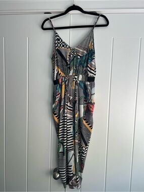 Abstract Print Spaghetti Strap Summer Dress in Multicolor, Cocktail